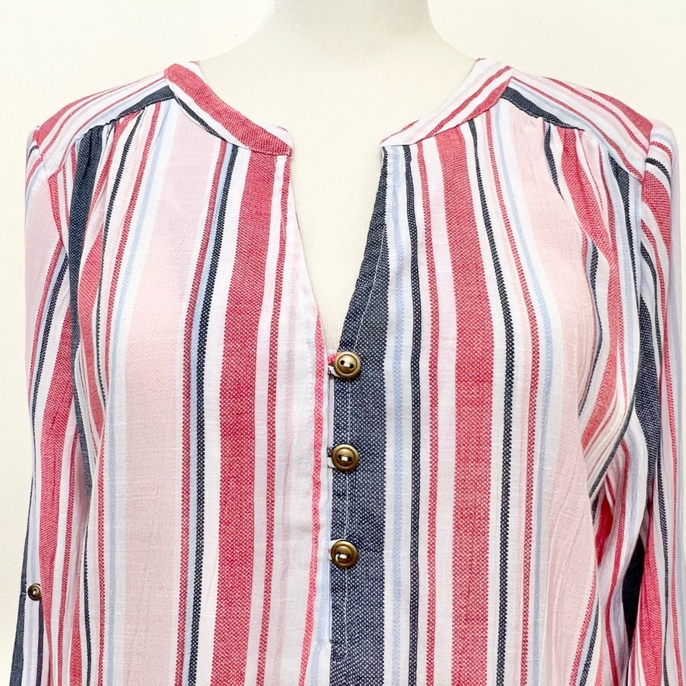 Kim Rogers Striped Long Sleeve Top Resortwear Cruise Lightweight Nautical - Picture 3 of 10